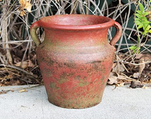 Goodman and Wife Egyptian Era Designed Earthen Ware Terra-Cotta Vessel/Planter with Looped Handles (Flared Lip Distressed Red Earth)