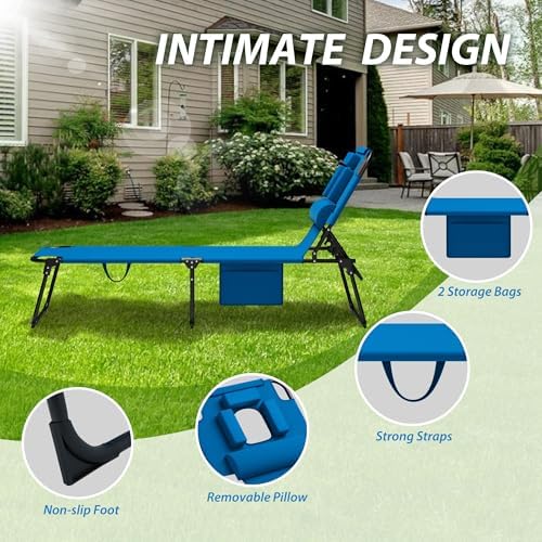 Folding Tanning Chair with FaceHole,5 Adjustable Positions, Blue