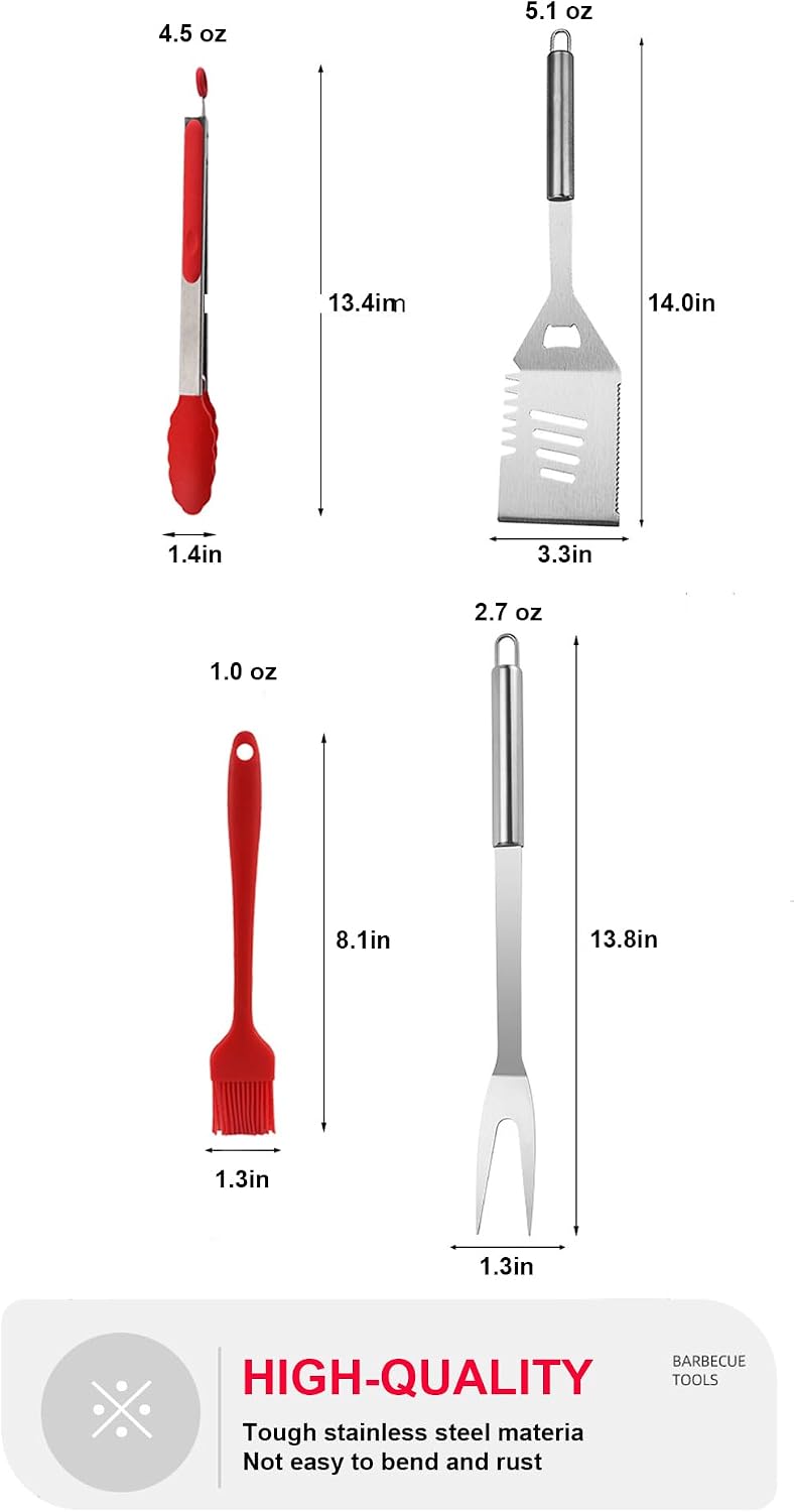 BBQ Grill Tool Set BBQ Accessories, Stainless Steel Grill Tools Grilling Accessories Grill Set Barbecue Grill Accessories for Outdoor Grill, Grill Utensils Grilling Tools Grilling Gifts for Men (4)