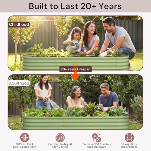 8x2x1.5 ft Galvanized Raised Garden Bed, 18" Tall Planter for Outdoor Plants, Metal Raised Flower Bed for Herb Fruit Vegetable, Modular Garden Planter for Outside Backyard & Patio - Sand Beige