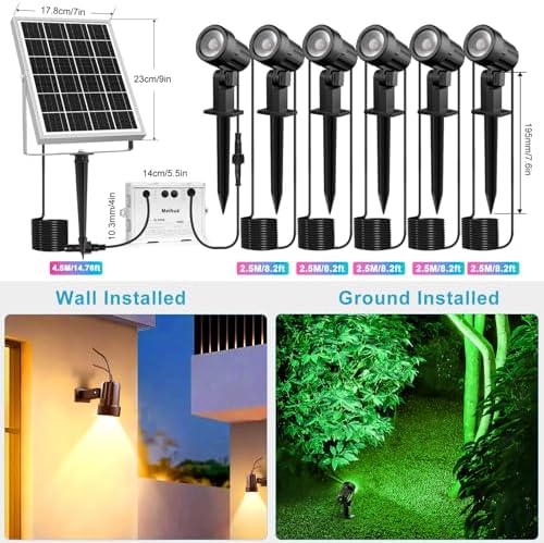 MEIHUA Solar Spot Lights Outdoor Color Changing, 6 in 1 Landscape Lighting