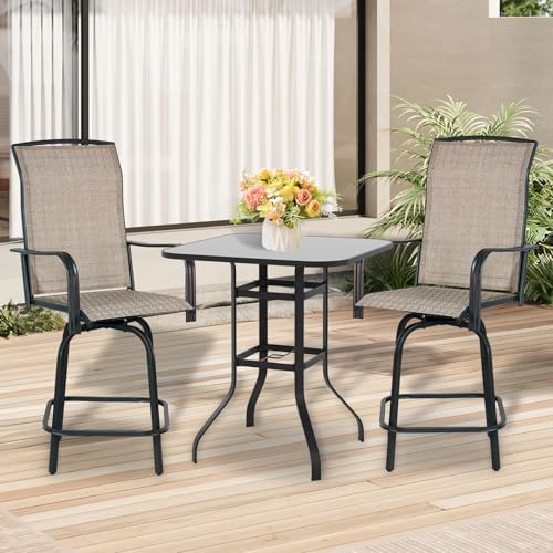 Outdoor Bar Stools Set of 2, 26.6" Seat Height Patio Bar Stools, All Weather Bar Height Swivel Patio Chairs with High Back for Bistro, Patio, Garden