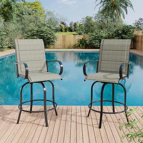 Outdoor Swivel Bar Stools Set of 2, Bar Height Patio Chairs with High Back & Armrest, All-Weather Textilene Fabric 360° Swivel Tall Barstools for Patio, Deck, Backyard, Garden