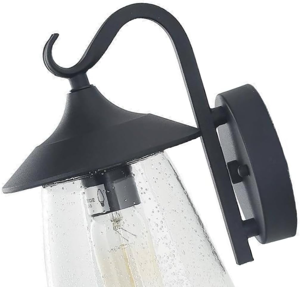 LALUZ Black Outdoor Wall Lights for House, Farmhouse Waterproof Anti-Rust Porch Lights Outdoor with Mushroom Seeded Glass, Outdoor Exterior Wall Sconce Light Fixtures Wall Mount for Patio Garage