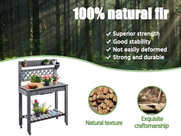 Yaheetech Potting Bench Table Outdoor Garden Potting Table Wooden Workstation - Image 8