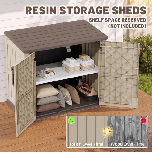 Horizontal Outdoor Storage Cabinet Box 36 Cu Ft with Lockable Doors, Outdoor Storage Shed Portable Waterproof for Backyard Garden
