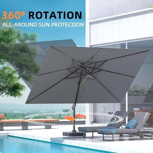 9' X 12' Cantilever Outdoor Patio Umbrellas Double Top Large Rectangle Umbrella Heavy Duty 360°Rotation Offset Umbrella for Garden Deck Pool Patio,Grey