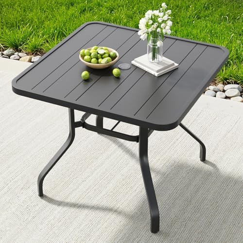 Soohow Patio Dining Table 35"x35", Square Outdoor Dining Table with 1.57" Umbrella Hole, Metal Outdoor Furniture for Patio, Graden, Backyard and Poolside, Weather-Resistant