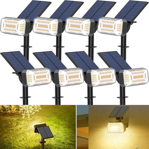 WENATY 102 LED Solar Spot Lights Outdoor Waterproof IP65, Adjustable Landscape Spotlights, [8 Pack/4 Modes] Auto On/Off Solar Powered Flood Lights for Outside Yard Garden Wall Pathway (Warm White)