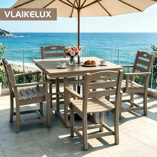 Outdoor Patio Dining Square Table and Armchair 5 Piece Set, Brown