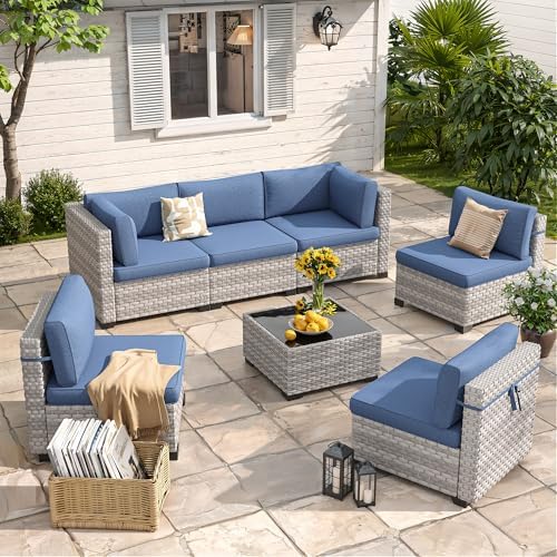 6-Seat Modular Patio Furniture Set – Outdoor Wicker Sectional Sofa