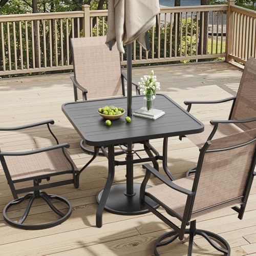 Soohow Patio Dining Table 35"x35", Square Outdoor Dining Table with 1.57" Umbrella Hole, Metal Outdoor Furniture for Patio, Graden, Backyard and Poolside, Weather-Resistant