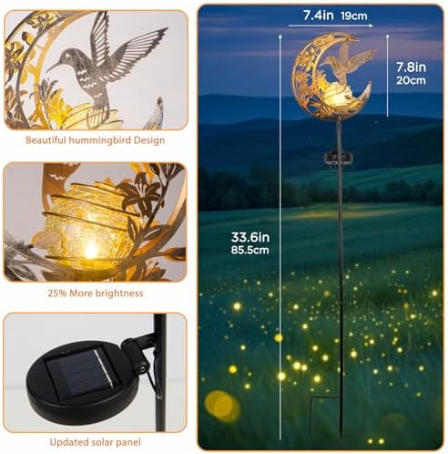 JOBOSI Solar Moon Hummingbird Decorative Light Gift Portable Decorative Ground Stake Light, Gifts for Women Mom Grandmothers, Garden Lawn Decor Christmas & New Year Gift