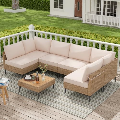 7-Piece Patio Furniture Set,Outdoor Wicker Patio Conversation Set
