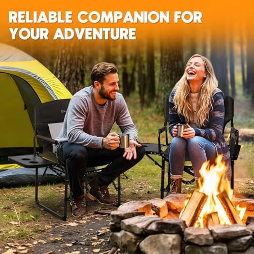 Directors Chair Foldable with Side Table, 400lb Heavy Duty for Adults Outdoor, Folding Camping Chair for Sideline Sports, Fishing, Patio, Lawn, Picnic, Beach, 2-Pack Brown
