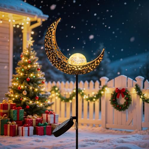 TAKE ME Moon Solar Lights Garden Outdoor Decor Waterproof Metal Solar