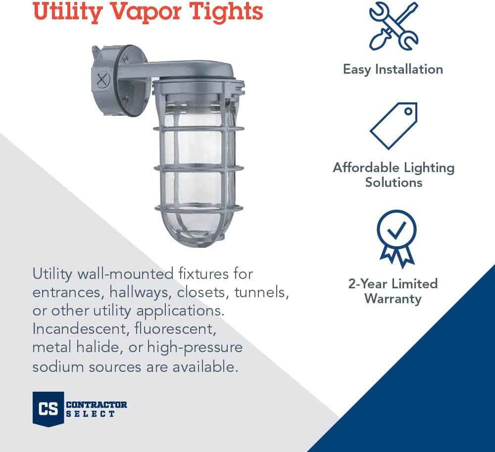 Lithonia Lighting Incandescent Vapor Tight Jelly Jar Light 150W 120V Grey | Utility Wall Lamp, Industrial Style Wall Light for Indoor and Outdoor Use, Includes Junction Box (VW150I M12)