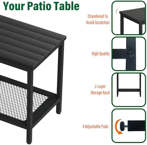 Outdoor Side Table with Storage 2-Tier Patio End Tables Black