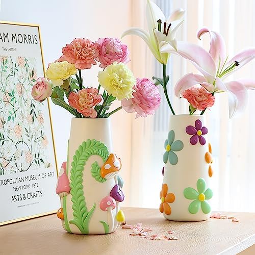 GUGUGO Pastel Mushrooms Vase for Flower, 8-Inch-Tall Rainbow Funky