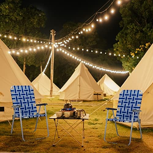 Patio Lawn Webbed Folding Chairs Set of 2, Outdoor Beach Portable Lawn Chair Camping Chair Beach Chair for Yard, Garden Dining (Blue)