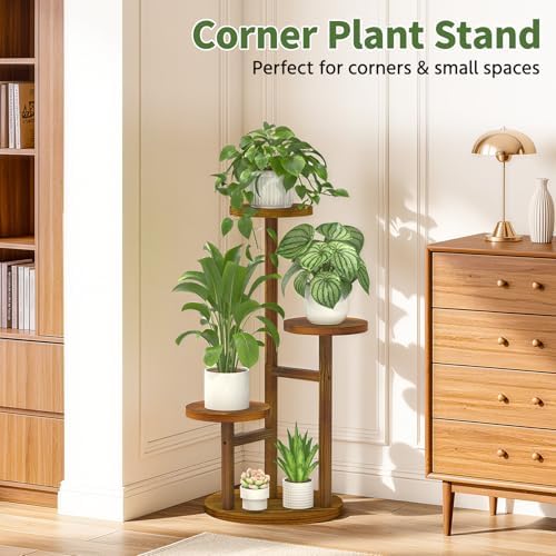 LASZOLA Wood Small Plant Stand Table Tall for Indoor Corner, 3 Tier Brown