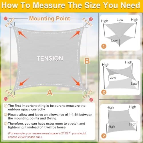 KANAGAWA 24'X24' Grey Sun Shade Sail Curved Rectangle