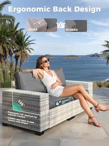 6 Piece Outdoor Wicker Patio Furniture Set Rattan Outdoor Sectional Sofa