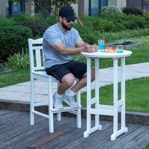nalone Outdoor Bar Stools Set of 2, HDPE Tall Adirondack Chairs Bar Chairs, Weather Resistance Bar Height Chair for Balcony, Garden, Yard, Backyard (White, Bar Chairs Set of 2)
