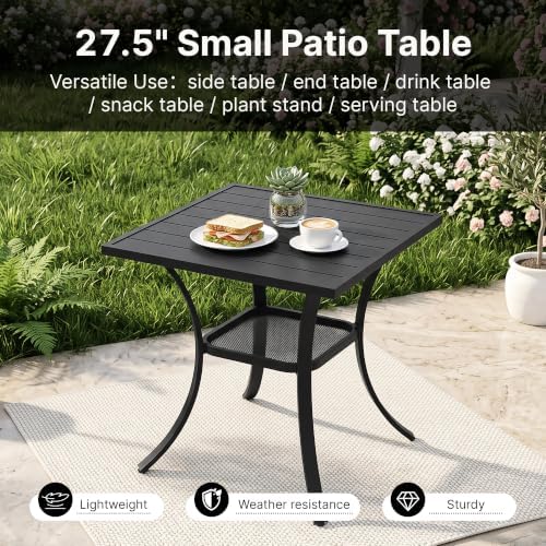 Small Outdoor Dining Table, 27.5" Patio Square Coffee Table, Black