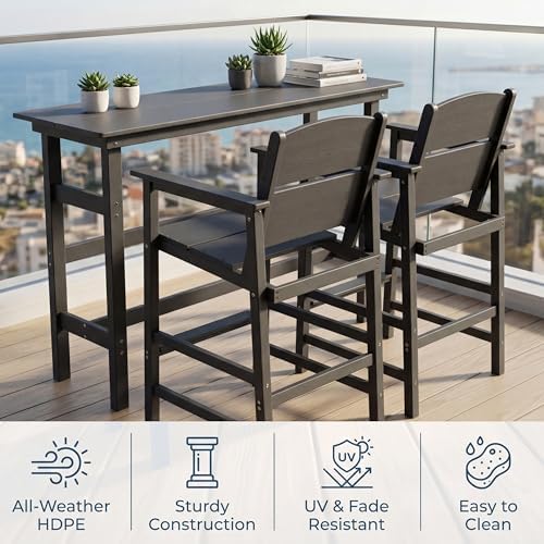 Outdoor Bar Table, HDPE Patio Pub Table, Weather-Resistant Tall Console Table for Backyard, Balcony & Garden, Durable All-Weather High Top Table, Easy Maintenance,Grey