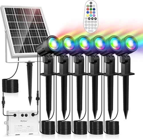 MEIHUA Solar Spot Lights Outdoor Color Changing, 6 in 1 Landscape Lighting