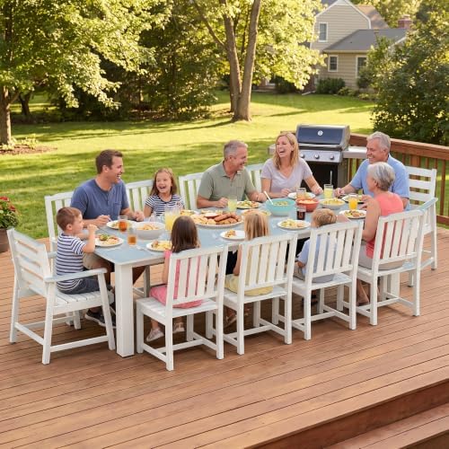 LOUNZY 89.4" HDPE Outdoor Dining Table for 8 &10 White