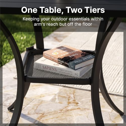 Small Outdoor Dining Table, 27.5" Patio Square Coffee Table, Black