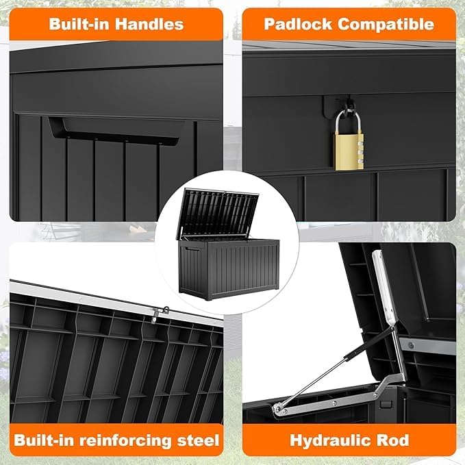 230 Gallon Resin Deck Box, Lockable Patio Outdoor Storage Box - Image 2