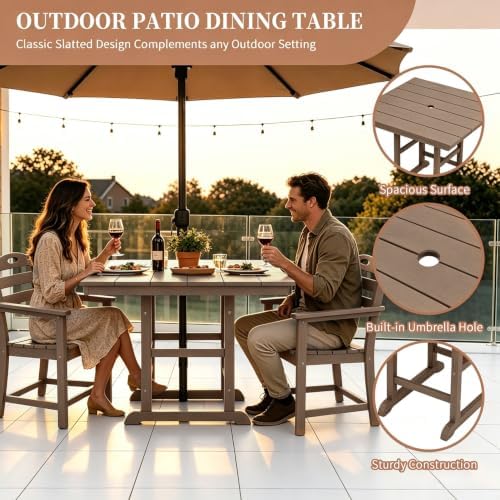 Outdoor Patio Dining Square Table and Armchair 5 Piece Set, Brown