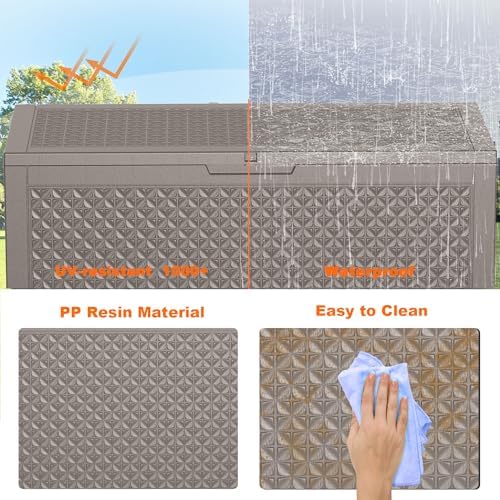 Resin Deck Box Outdoor Storage Box Waterproof for Patio Furniture,Outdoor Cushions,Garden Tools and Pool Supplies (Grey, 110 Gallon)