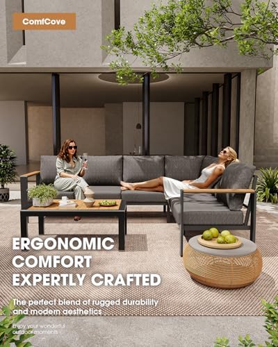Aluminum Outdoor Patio Furniture Loveseat, All-Weather Patio Conversation Sets with Washable Thick Cushion, Morden Patio Furniture Set for Porch, Balcony, Deck, Yard, Graphite