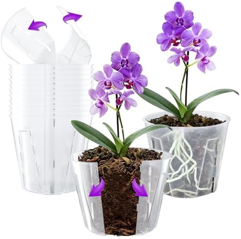 MIXC Side-Open Orchid Pot with Holes for Easy Repotting, 12 Packs 5 Inch Clear Plastic Breathable Slotted Flower Plant Nursery Planters with Drainage for Optimal Root Health Indoor Outdoor