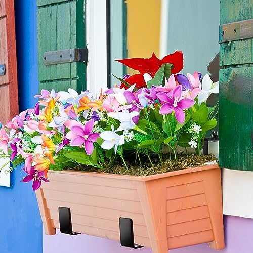 Leinuosen 8 Pcs Adjustable Window Boxes Brackets Planter Box Bracket Heavy Duty Deck Railing Hanging Flower Stand for Windowsill Garden Fence Balcony (Black)