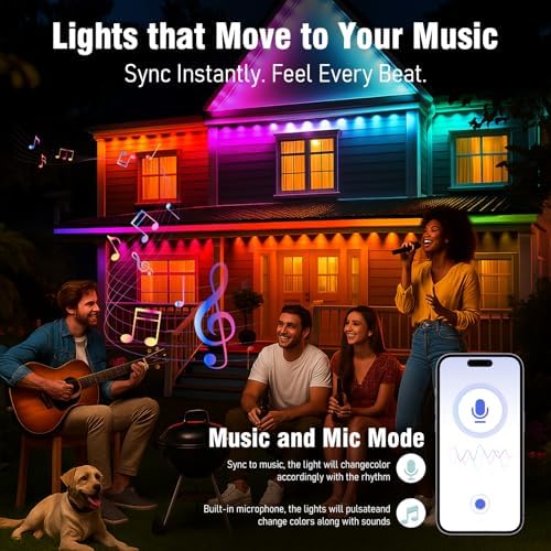 100FT Permanent Outdoor RGB Lights, LED Christmas Lights,IP67 Waterproof Light for House,Smart LED with App/Remote Control for Outdoor Decor,Garden Decor,Party,Holiday