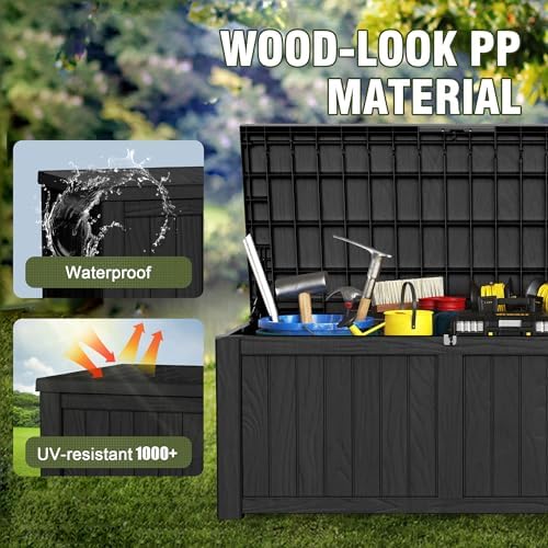 Outdoor Storage Box 150 Gal Waterproof Deck Box Lockable Black