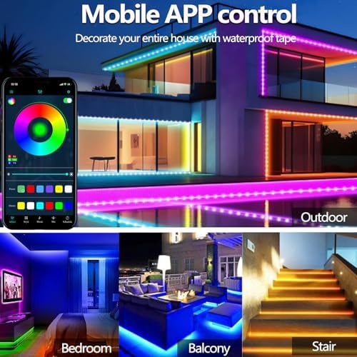 16.4FT LED Strip Lights IP68 Outdoor Waterproof, 5V USB Powered, Music Sync Bluetooth APP/RF Remote Control Lights for Balcony,Deck,Camping,Garden,Bedroom Decor