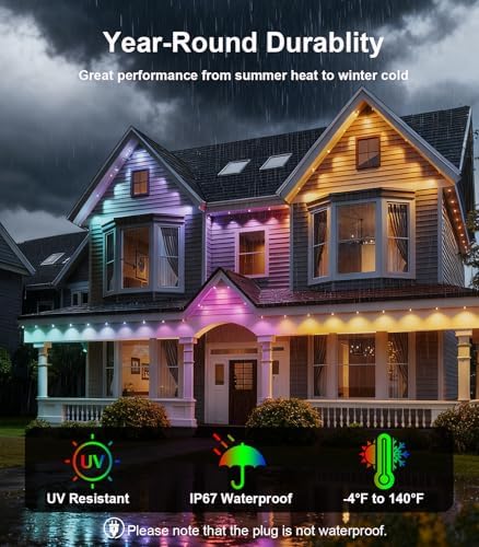 100FT Permanent Outdoor Lights for House, RGB LED Waterproof Smart Eave Lights Outdoor House Decor with Smart APP Remote Control, Outside Eaves Lighting for Holiday, Christmas, Roof, Party, Daily
