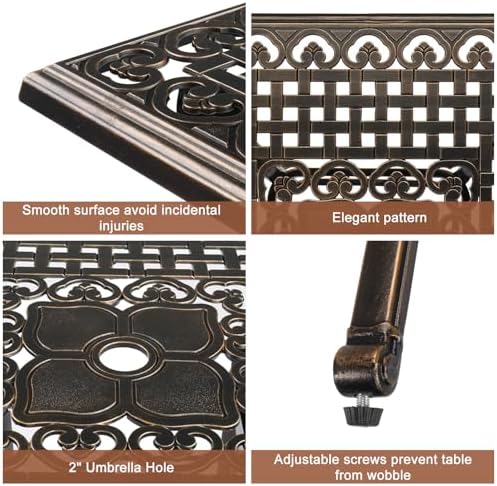 Outdoor Bar Height Patio Table, All-Weather Cast Aluminum Square Bistro Table with 2" Umbrella Hole for Porch, Balcony, Backyard & Garden, Antique Bronze
