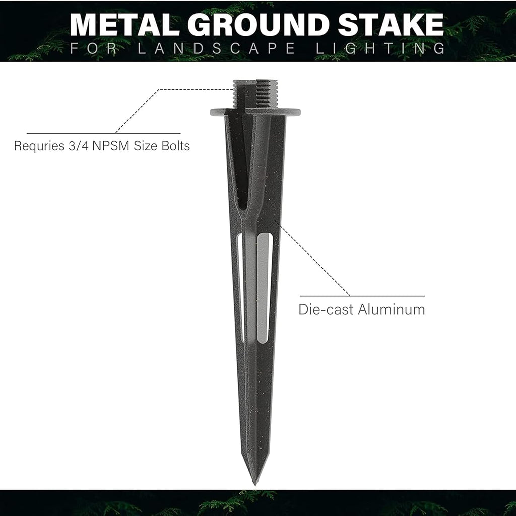 VENUS MANUFACTURING 6pcs 8.75” Landscape Lighting Metal Stakes 3/4 NPSM (0.77'' Thread Diameters) Path Light Replacement Ground Spikes Fit Malibu Outdoor Pathway Light & Spotlight/Floodlight Lights