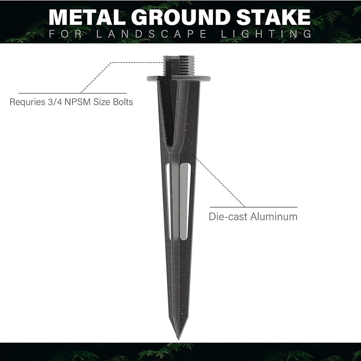 VENUS MANUFACTURING 6pcs 8.75” Landscape Lighting Metal Stakes 3/4 NPSM (0.77'' Thread Diameters) Path Light Replacement Ground Spikes Fit Malibu Outdoor Pathway Light & Spotlight/Floodlight Lights