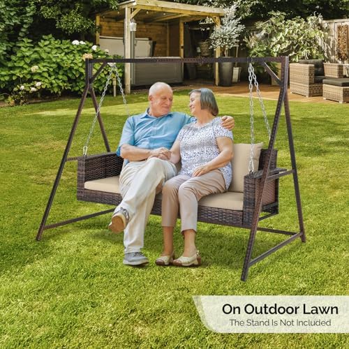 VINGLI 5FT Wicker Swing, Rattan Porch Swing, Outdoor Hanging Seat, Brown