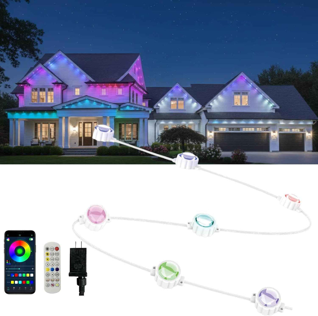 Honche Permanent Outdoor Lights Halloween Decor House Eave Lights Ground Lights Outdoor for Holiday,Party, Daily,Multicolor (mulito Color, 54ft with 36 Lights)