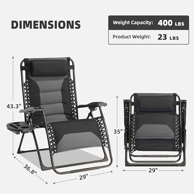 Zero Gravity Chair Set of 4 Oversized Padded Recliner - Image 3