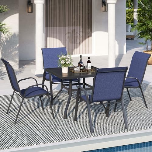 Patio Dining Chairs Set of 4, Outdoor Stackable Dining Chairs High Back for All Weather, for Backyard, Porch, Garden, Pool Deck, Navy Blue
